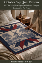 Carmon's Quilt Shop October Sky quilt pattern featuring a windmill scene with red and blue star patchwork borders.