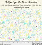 Carmon's Quilt Shop Sally's Speckle 108-inch wide cotton backing fabric with a colorful paint splatter design