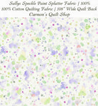 Carmon's Quilt Shop 108 inch wide cotton backing fabric featuring a colorful paint splatter design on white