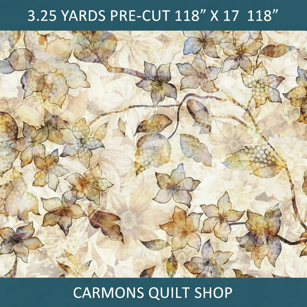 Carmon's Quilt Shop QT Fabrics Panorama tonal floral 100% cotton wide backing fabric in neutral earth tones