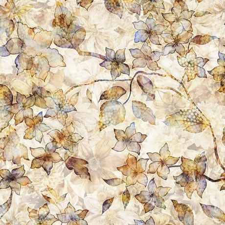 Carmon's Quilt Shop QT Fabrics Panorama tonal floral 100% cotton quilting fabric with beige and brown botanical print
