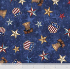 Carmon's Quilt Shop American Spirit dark blue cotton fabric with patriotic liberty bell and star print