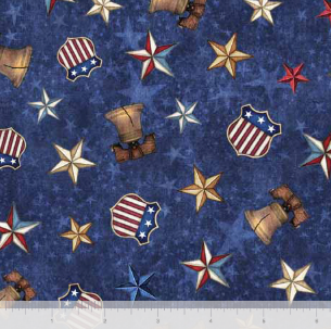 Carmon's Quilt Shop American Spirit dark blue cotton fabric with patriotic liberty bell and star print