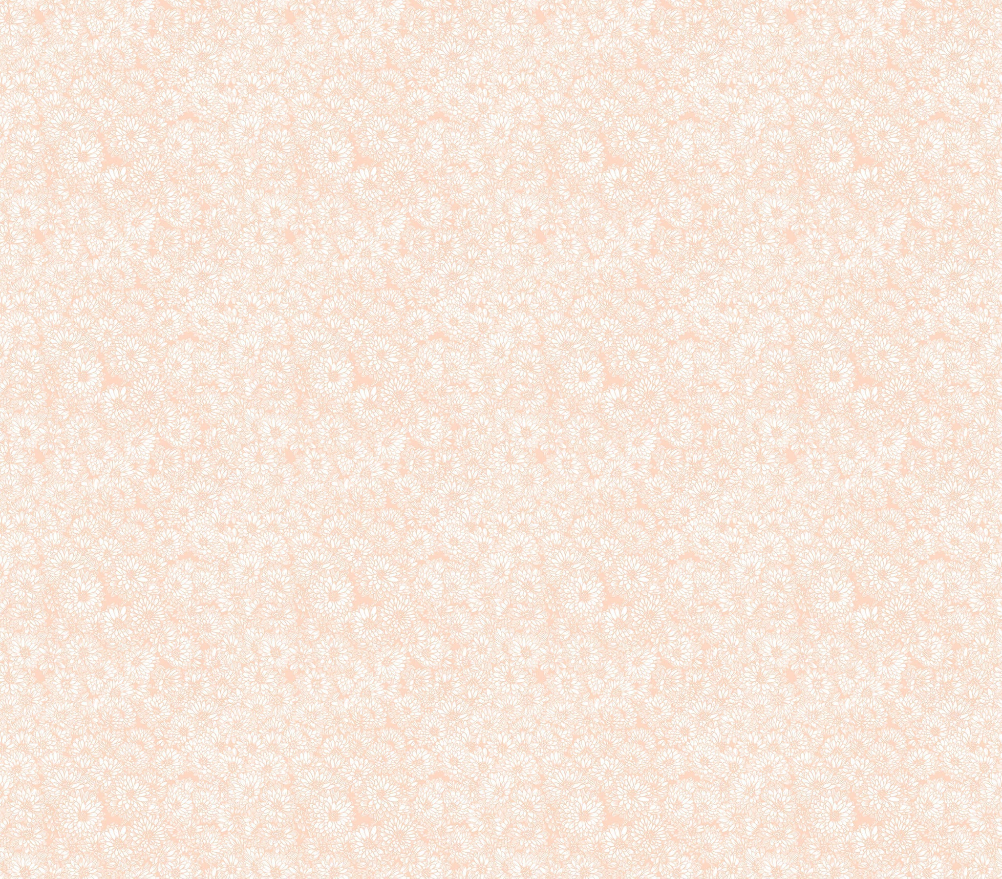 Carmon's Quilt Shop fabric featuring a delicate white floral print on a soft peach background for quilting projects.
