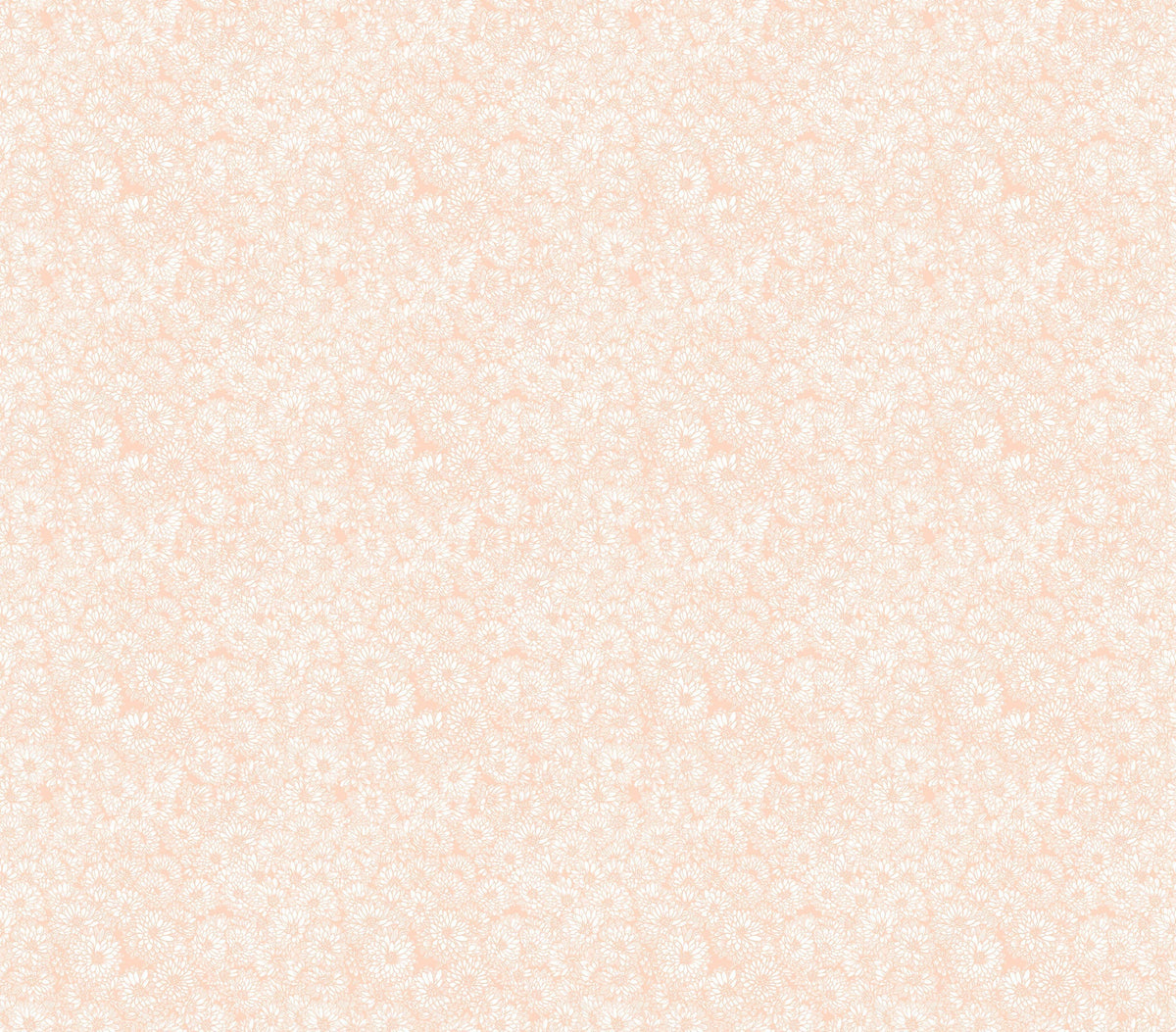 Carmon's Quilt Shop fabric featuring a delicate white floral print on a soft peach background for quilting projects.