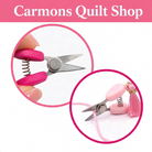 Carmon's Quilt Shop Sew Tasty pink mini spring-loaded scissors with decorative tassel for sewing and crafting