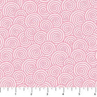 Carmon's Quilt Shop pink cotton fabric featuring a white daisy scroll swirl pattern for quilting projects.