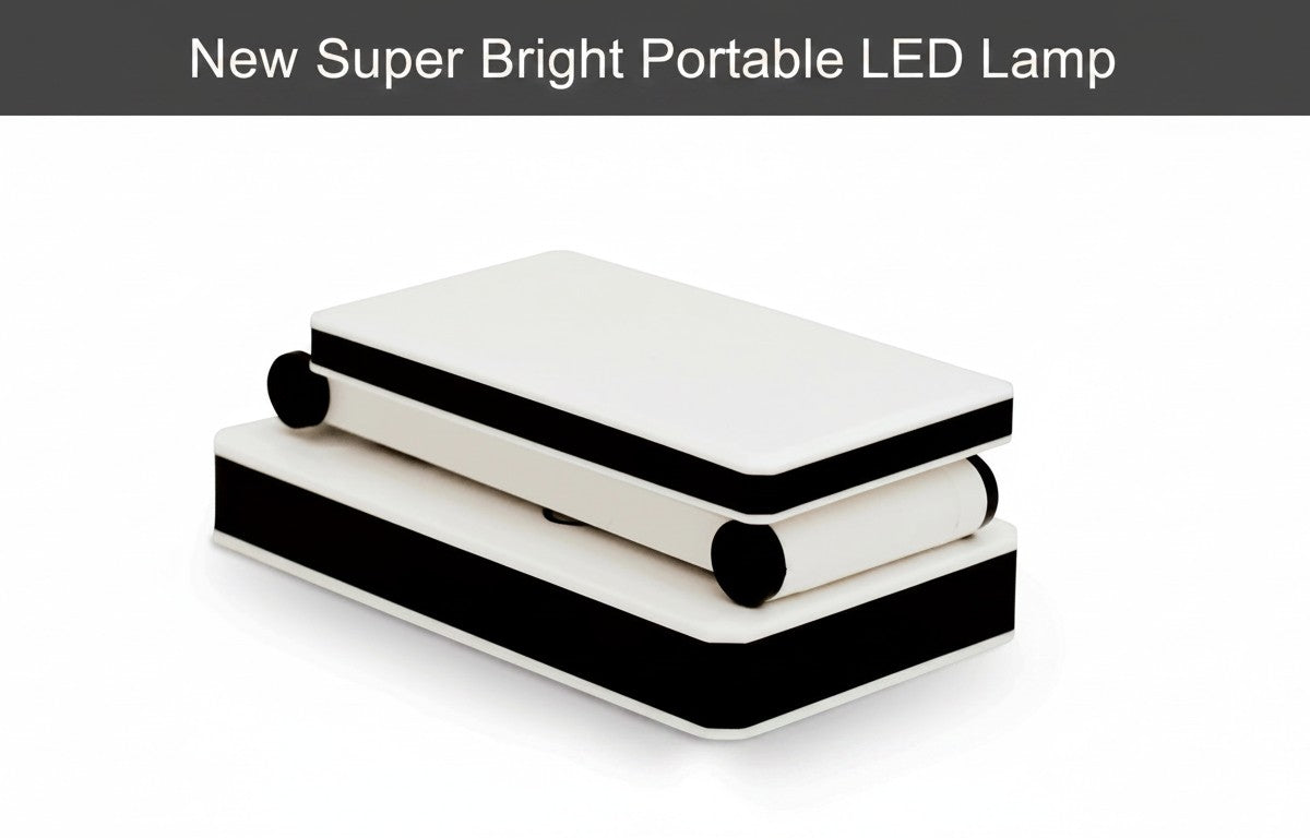 Carmon's Quilt Shop Frank A. Edmunds white and black portable LED lamp folded for compact storage