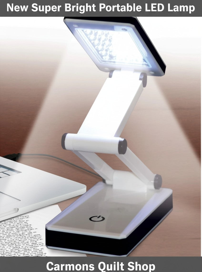 Carmons Quilt Shop Frank A. Edmunds portable white and black LED lamp with adjustable brightness for crafting