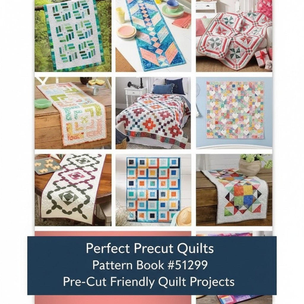 Carmon's Quilt Shop Perfect Precut Quilts pattern book cover showing various colorful patchwork quilt projects