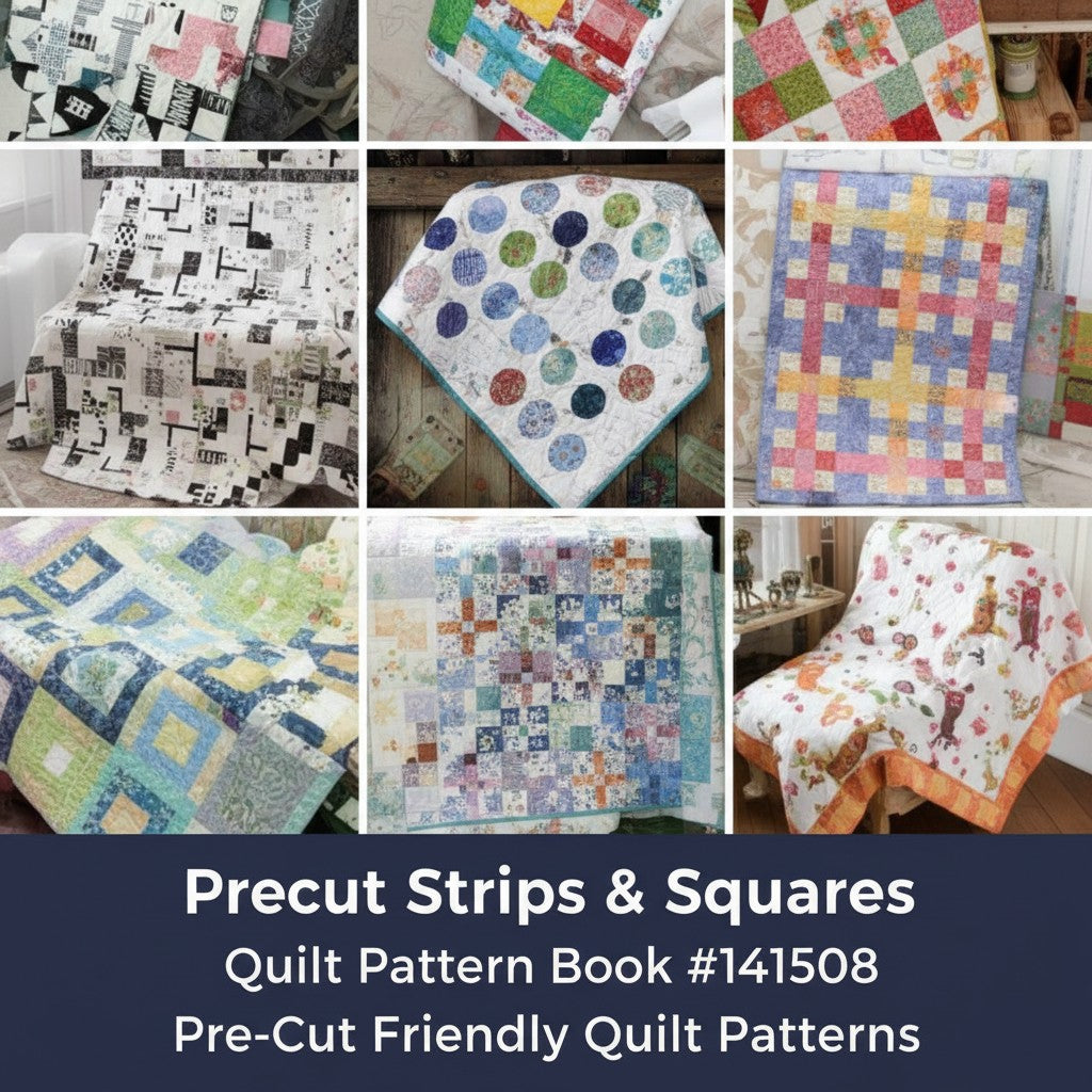 Carmon's Quilt Shop Precut Strips & Squares pattern book featuring 11 beginner-friendly lap quilt designs