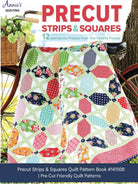 Carmon's Quilt Shop Precut Strips & Squares pattern book featuring a colorful lap quilt draped over a vintage bicycle.