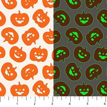 Carmon's Quilt Shop FIGO Fabrics Sweet Treat pumpkin print cotton fabric in orange and dark grey seasonal patterns