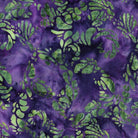 Carmon's Quilt Shop Vintner's Treasure purple and green batik cotton fabric with organic leaf-like patterns