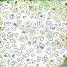 Carmon's Quilt Shop Island Batik fabric featuring purple and green abstract circular motifs on a light background