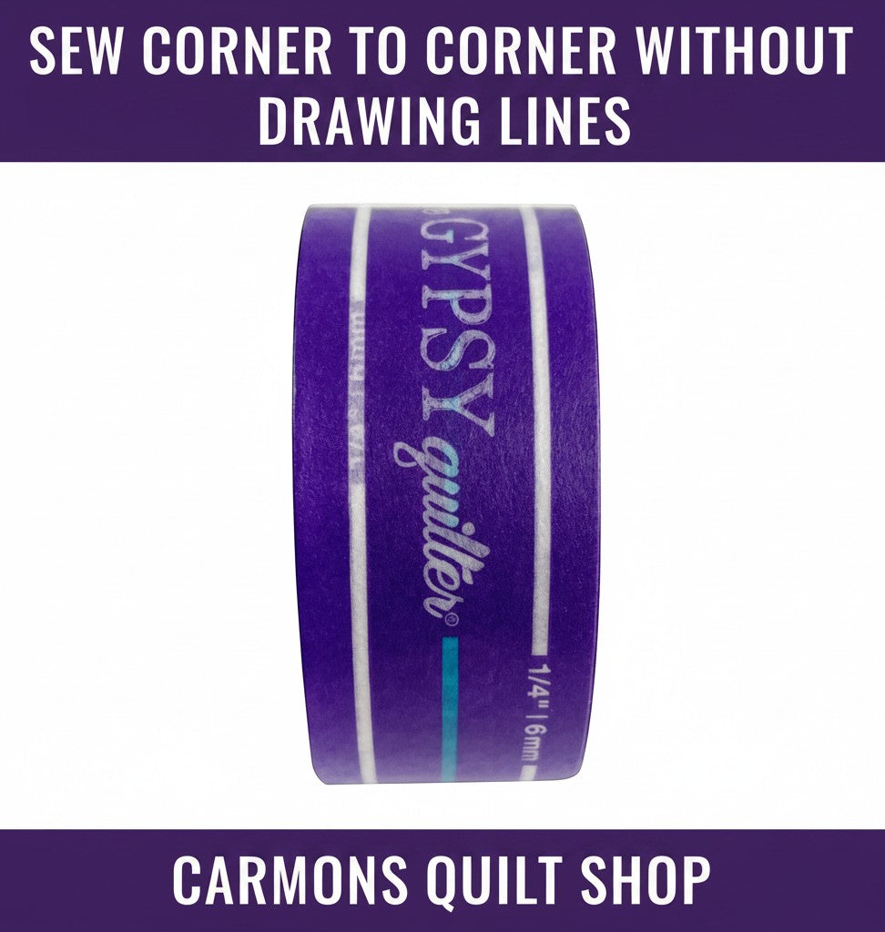 Carmon's Quilt Shop The Gypsy Quilter purple washi tape for precise 1/4 inch sewing seam allowances on machines