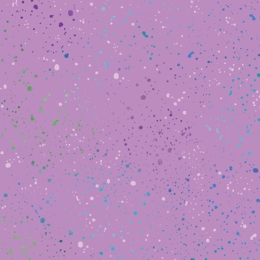 Carmon's Quilt Shop Dragonfly Wonder purple cotton fabric with a speckled paint splatter design