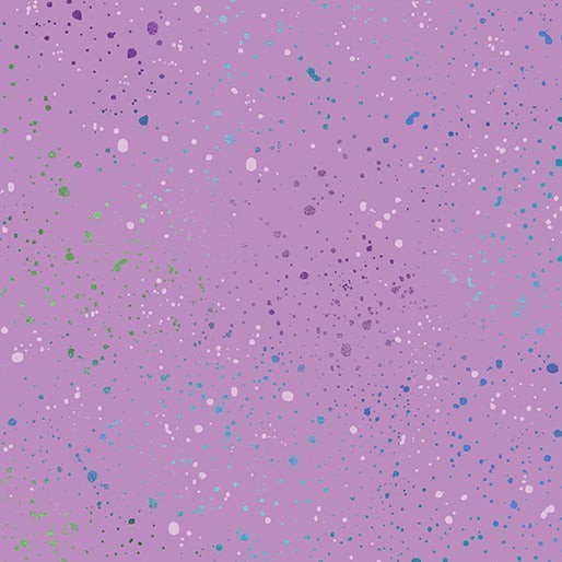 Carmon's Quilt Shop Dragonfly Wonder purple cotton fabric with a speckled paint splatter pattern