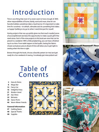 Carmon's Quilt Shop Quilts to Make in a Weekend book pages showing quilt patterns and table of contents