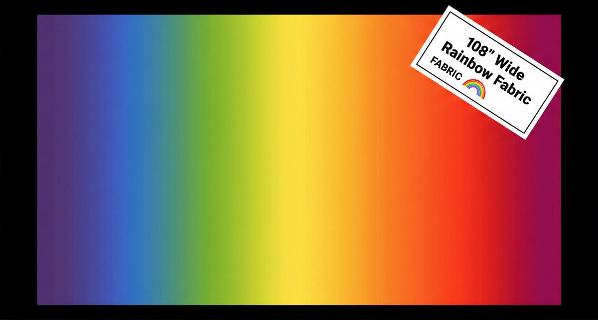 Carmon's Quilt Shop 108-inch wide rainbow ombre digital quilt backing fabric with a vibrant spectrum gradient.