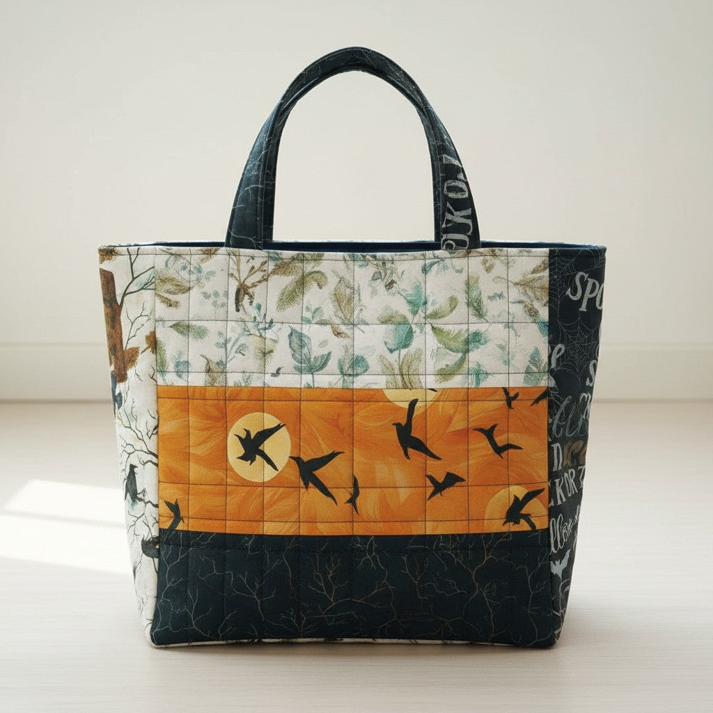 Carmon's Quilt Shop Raven's Call Black Multi dark forest branches 100% cotton quilt fabric with metallic accents.