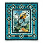 Carmon's Quilt Shop Raven's Call dark teal abstract swirls 100% cotton quilt fabric with crows and pumpkins.