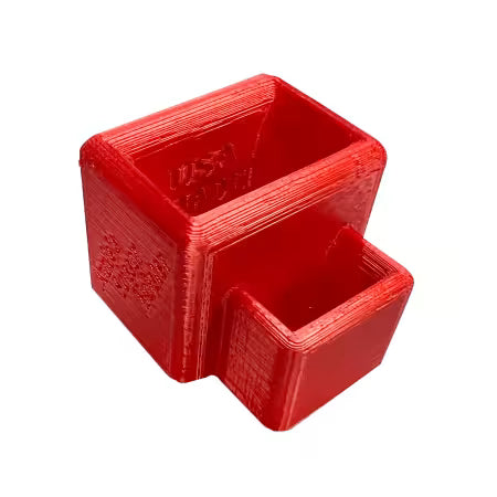 Carmon's Quilt Shop red 3D printed PLA scissor holster with two slots for organizing sewing tools and snippers.