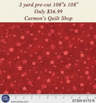 Carmon's Quilt Shop red 108 inch wide cotton backing fabric with a tonal star pattern for quilting projects