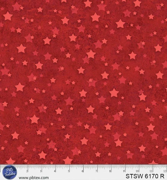 Carmon's Quilt Shop red 108 inch wide cotton backing fabric featuring a star spangled Americana pattern