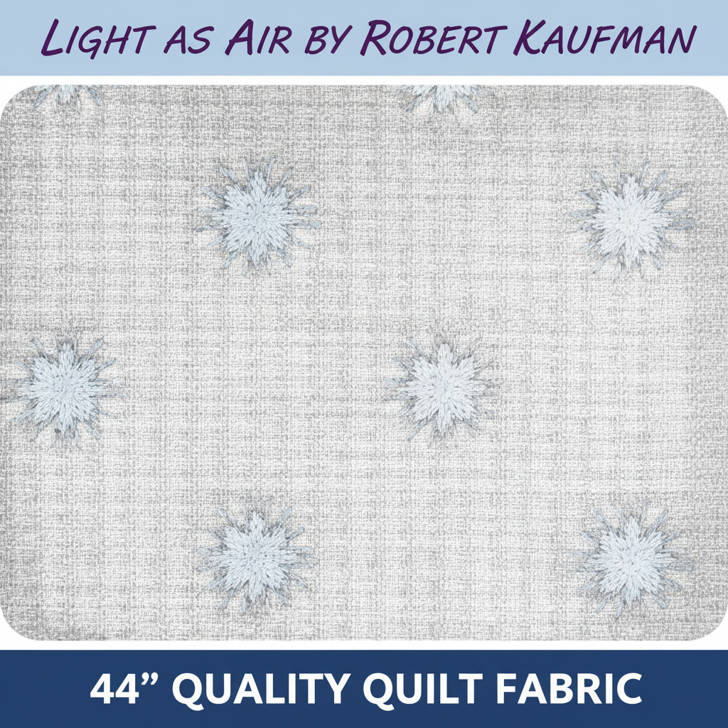 Carmon's Quilt Shop Robert Kaufman Light As Air grey 100% cotton quilting fabric with airy starburst pattern