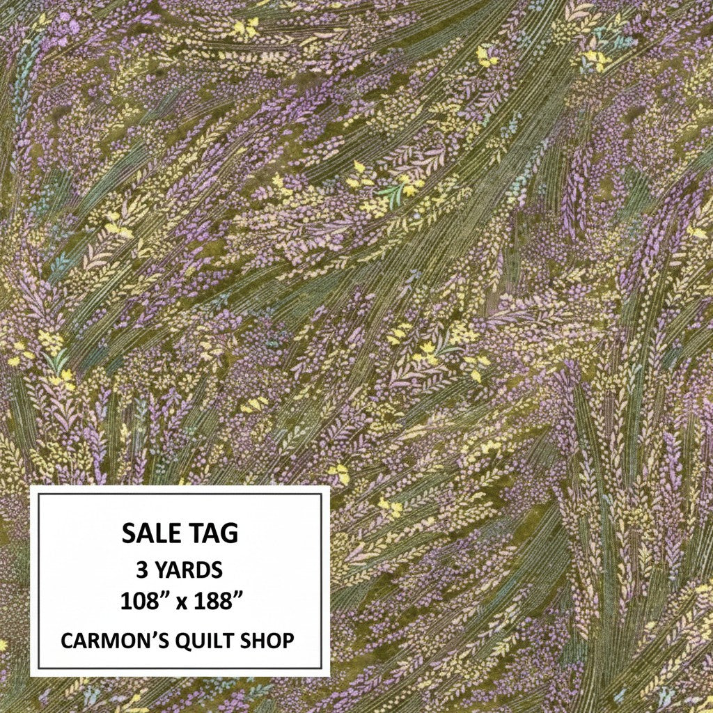 Carmon's Quilt Shop Meadow Breeze sage green floral 100% cotton 108-inch wide quilt backing fabric