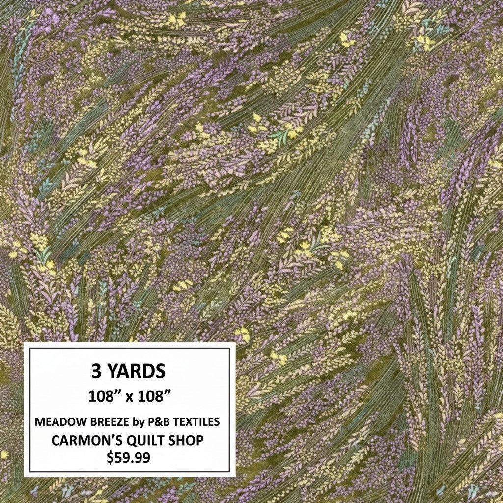 Carmon's Quilt Shop Meadow Breeze sage green floral 100% cotton 108-inch wide quilt backing fabric