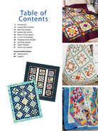 Carmon's Quilt Shop Mix & Match Quilt Sampler Settings book table of contents page with colorful quilt examples