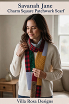 Carmon's Quilt Shop Savannah Jane patchwork scarf sewing pattern featuring multi-colored fabric charm squares