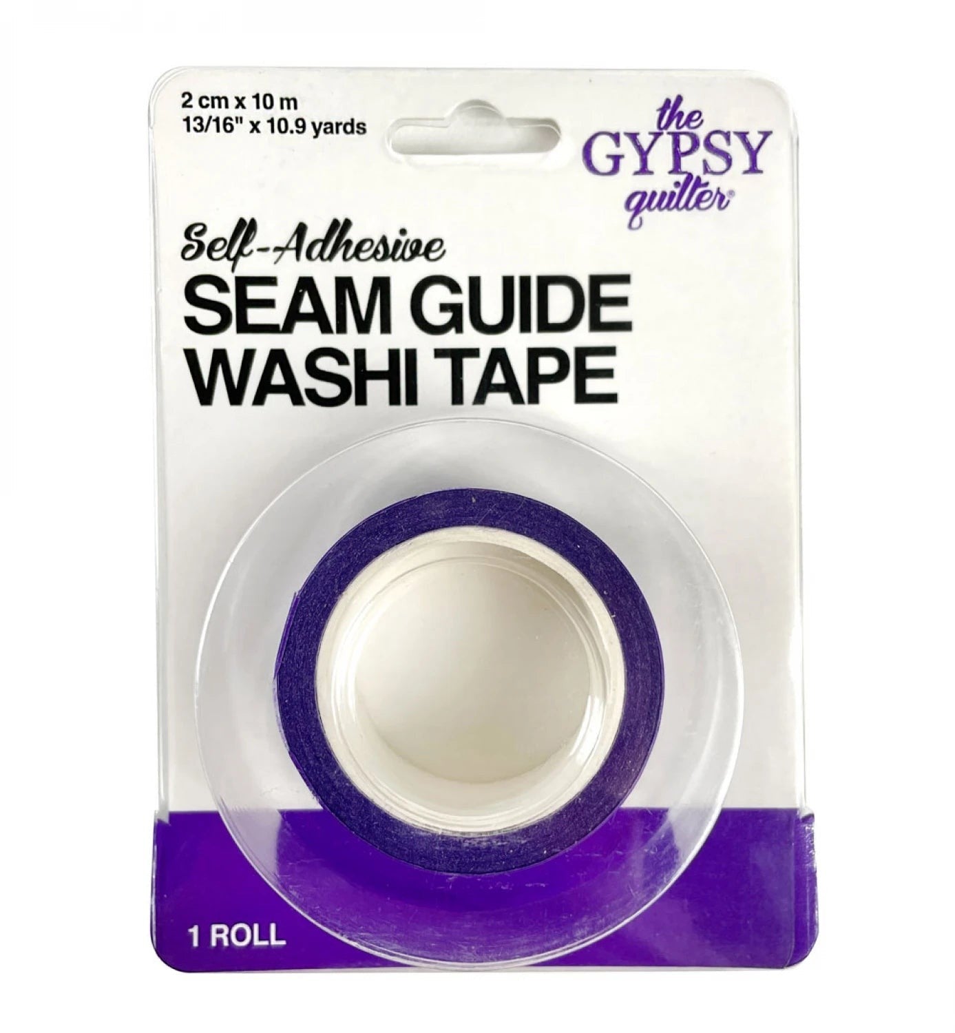 Carmon's Quilt Shop The Gypsy Quilter seam guide washi tape in a purple roll for precise 1/4 inch quilting seams