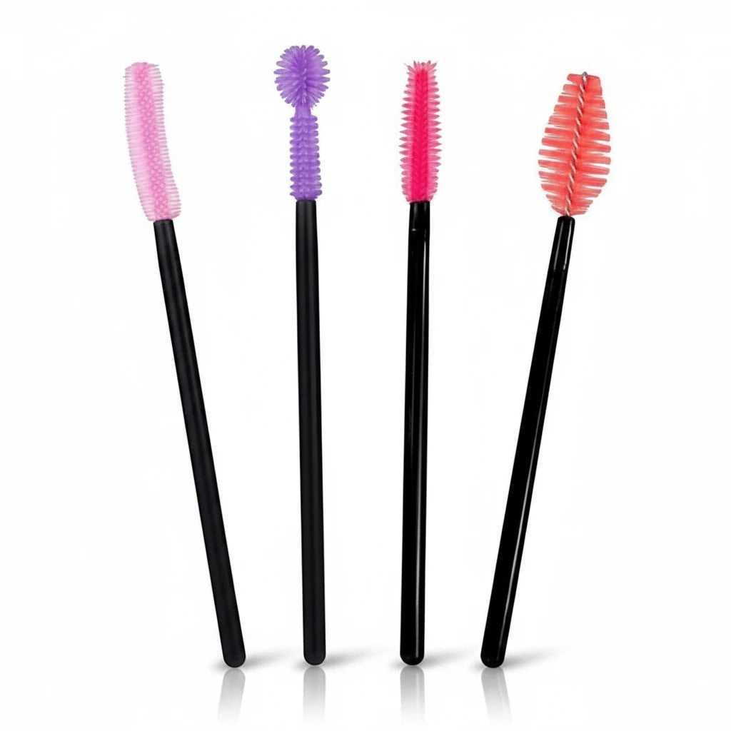 Carmon's Quilt Shop set of four cleaning brushes with black handles and colorful silicone bristles for sewing machines