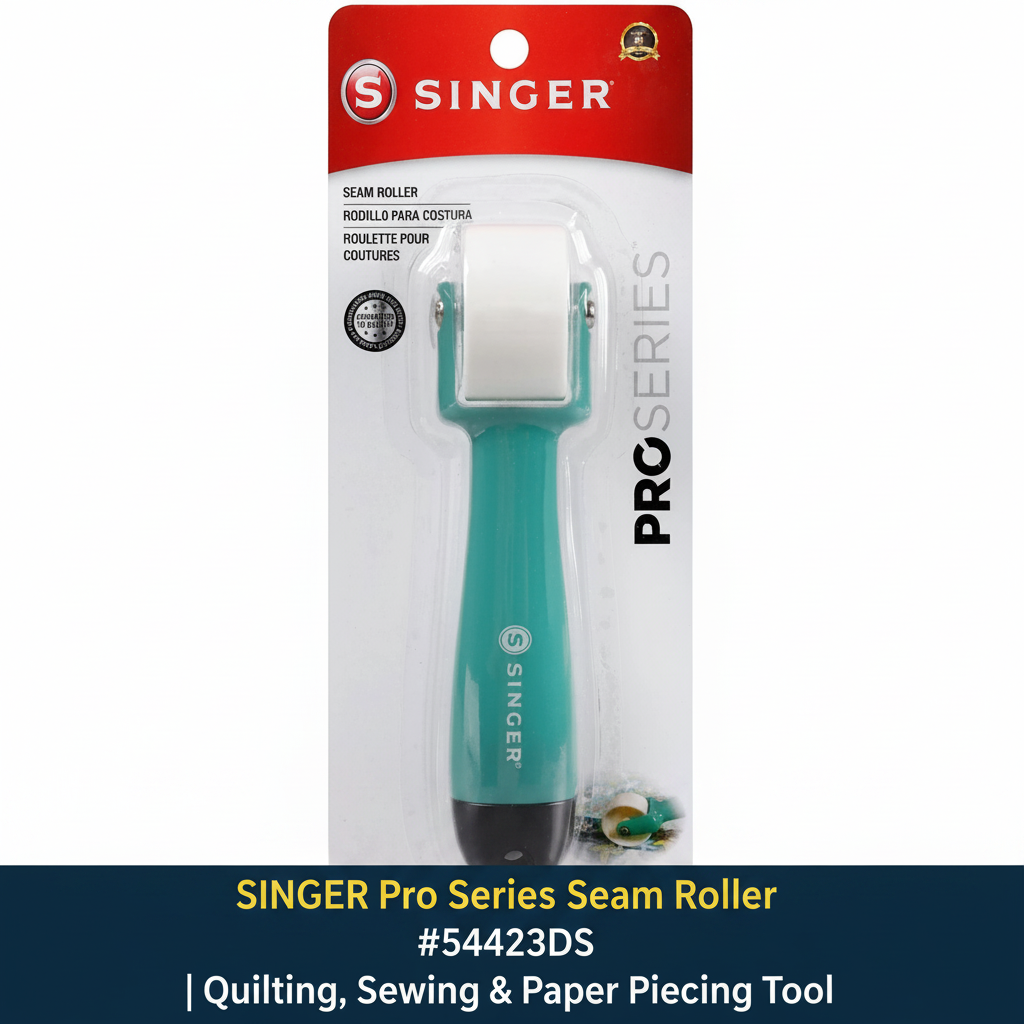 Carmon's Quilt Shop SINGER Pro Series seam roller tool in teal and white for quilting and sewing projects