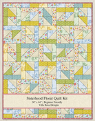 Carmon's Quilt Shop Sisterhood Floral quilt kit featuring geometric blocks in soft yellow, green, blue, and floral prints