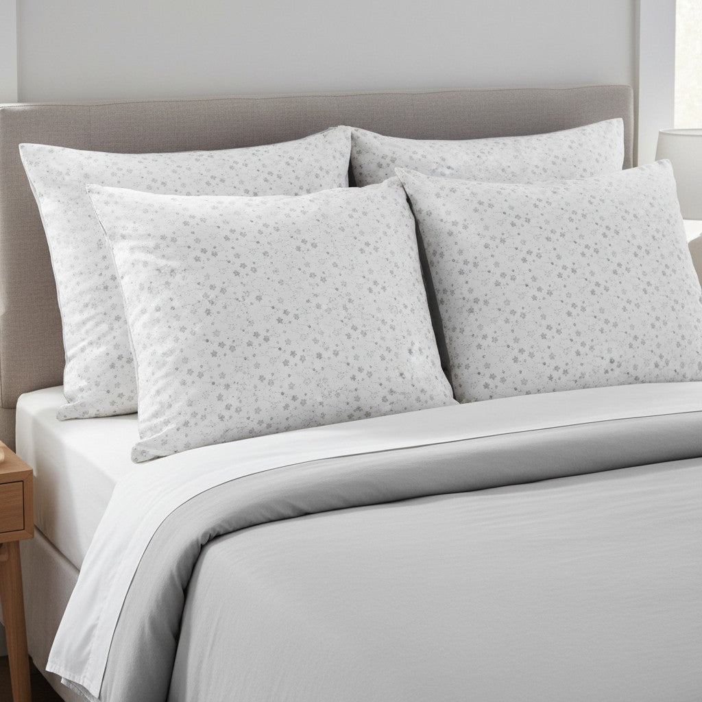 Carmon's Quilt Shop Soaring Dreams white stars fabric by Jessica Yon Lo, 100% cotton, gray-blue hue.