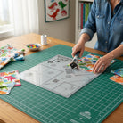 Carmon's Quilt Shop Square on Square 8-Inch Trim Tool with bonus 4-inch block markings and instructions. Clear acrylic ruler with black measurements.