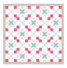 Carmon's Quilt Shop Starry-Eyed quilt kit featuring floral pink and teal 100% cotton fabric in a geometric star pattern.