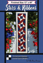 Carmon's Quilt Shop Stars & Ribbons table runner pattern featuring a red, white, and blue star quilt design.