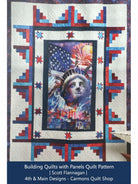 Carmon's Quilt Shop quilt featuring a Statue of Liberty panel with red, white, and blue log cabin border blocks.