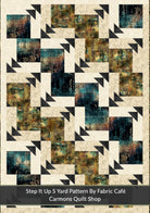 Carmon's Quilt Shop Step It Up With 5-Yard Quilts pattern featuring a geometric design in teal, gold, and cream.