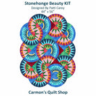 Carmon's Quilt Shop Stonehenge Beauty quilt kit featuring a vibrant paper-pieced star design in multi-colored fabric.