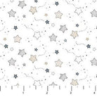 Carmon's Quilt Shop Sweet Dreams baby quilt kit fabric with sketched stars in blue, tan, and grey on white. 100% cotton.