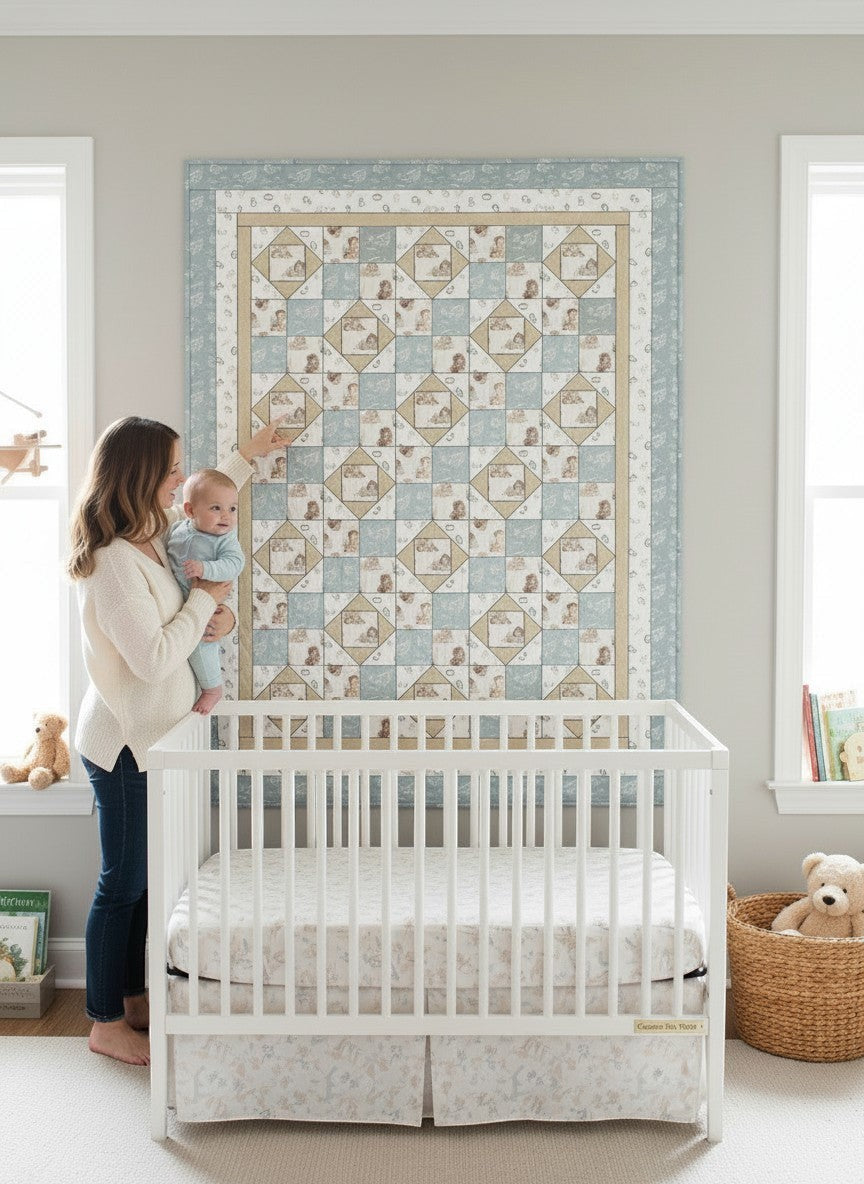 Carmon's Quilt Shop Sweet Dreams baby quilt kit with bears and airplanes, 100% cotton, 54" x 70".