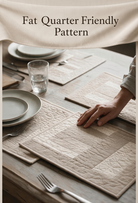 Carmon's Quilt Shop Table for Four placemat pattern featuring beige quilted fabric on a dining table setting