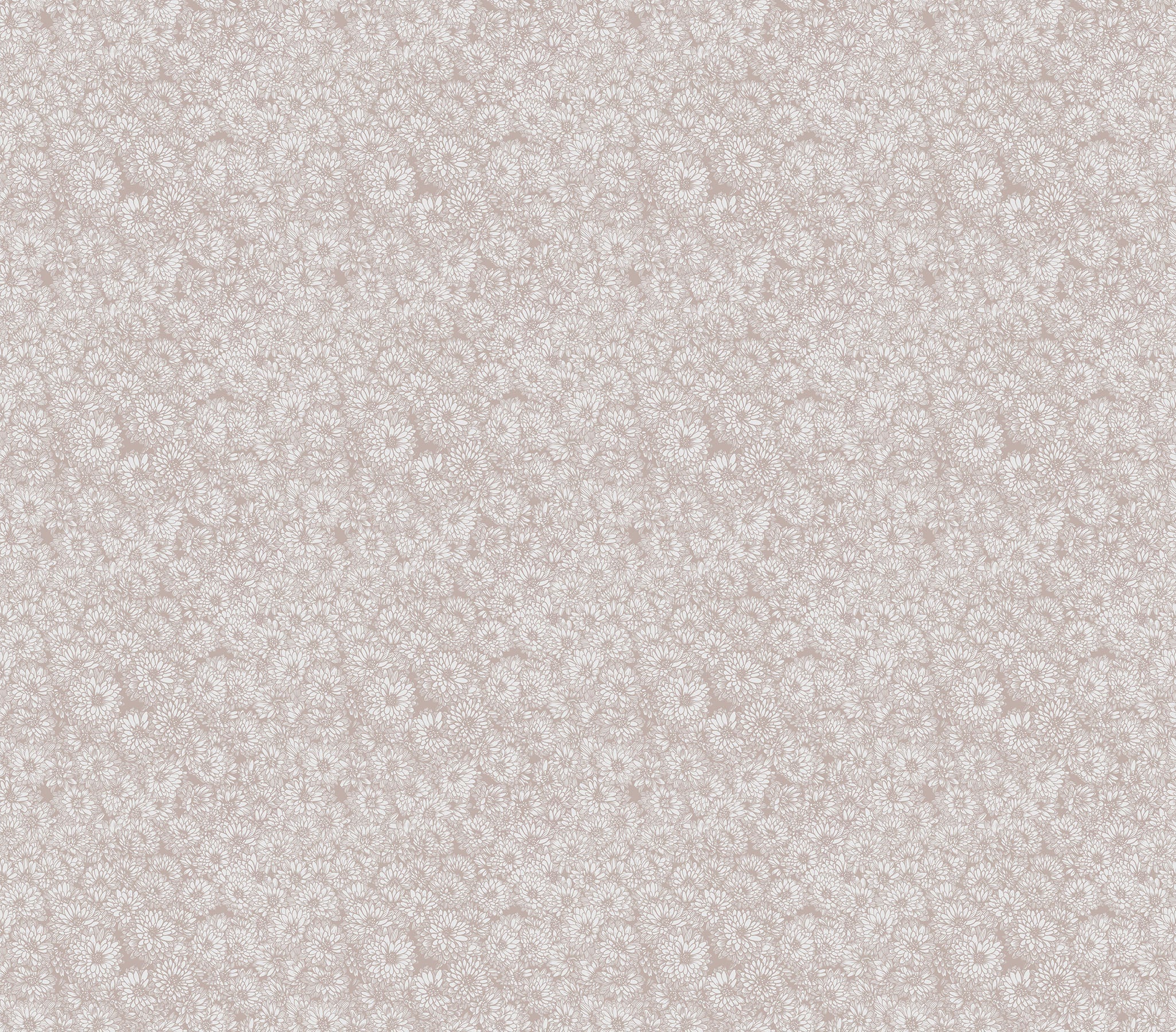 Carmon's Quilt Shop fabric featuring a delicate white floral print on a soft taupe background for quilting projects.