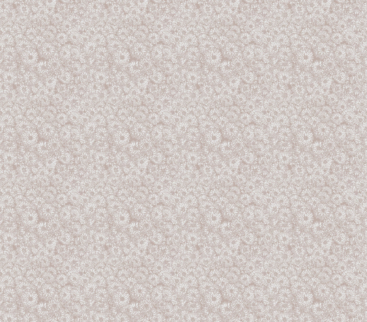Carmon's Quilt Shop fabric featuring a delicate white floral print on a soft taupe background for quilting projects.